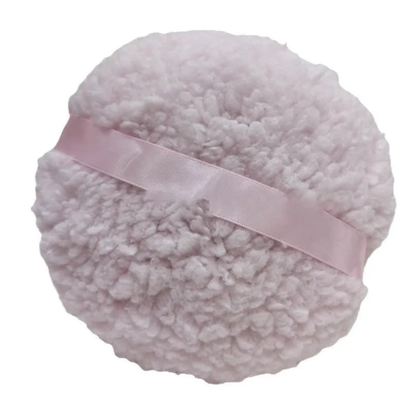 Oversized plush powder puff measuring 150x75mm in pink, skin colour or white