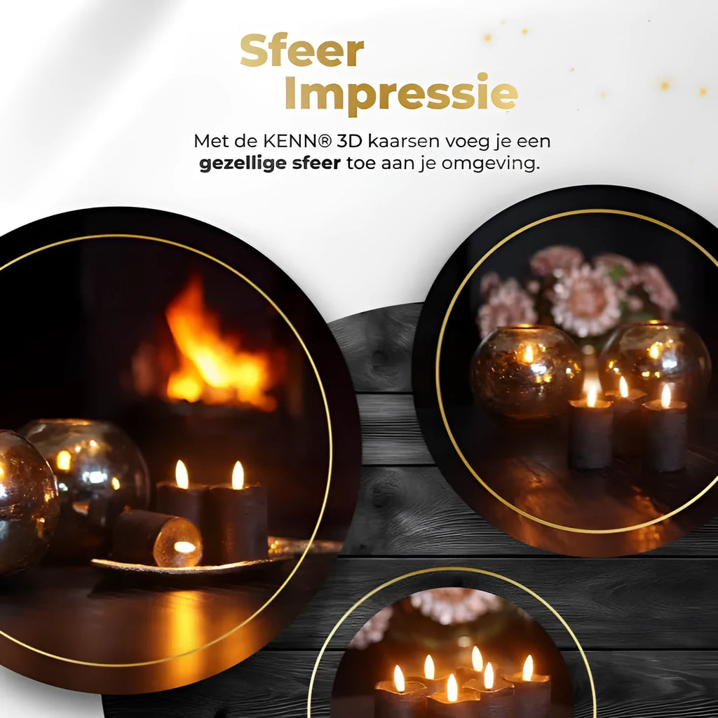 Four black cylindrical LED pillar candles with a soft glowing flame effect on a dark surface.