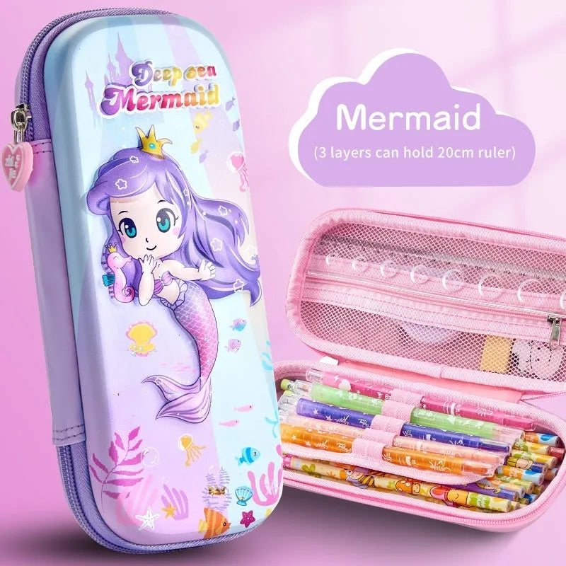 3D leather pencil case with embossed astronaut rocket pattern on surface