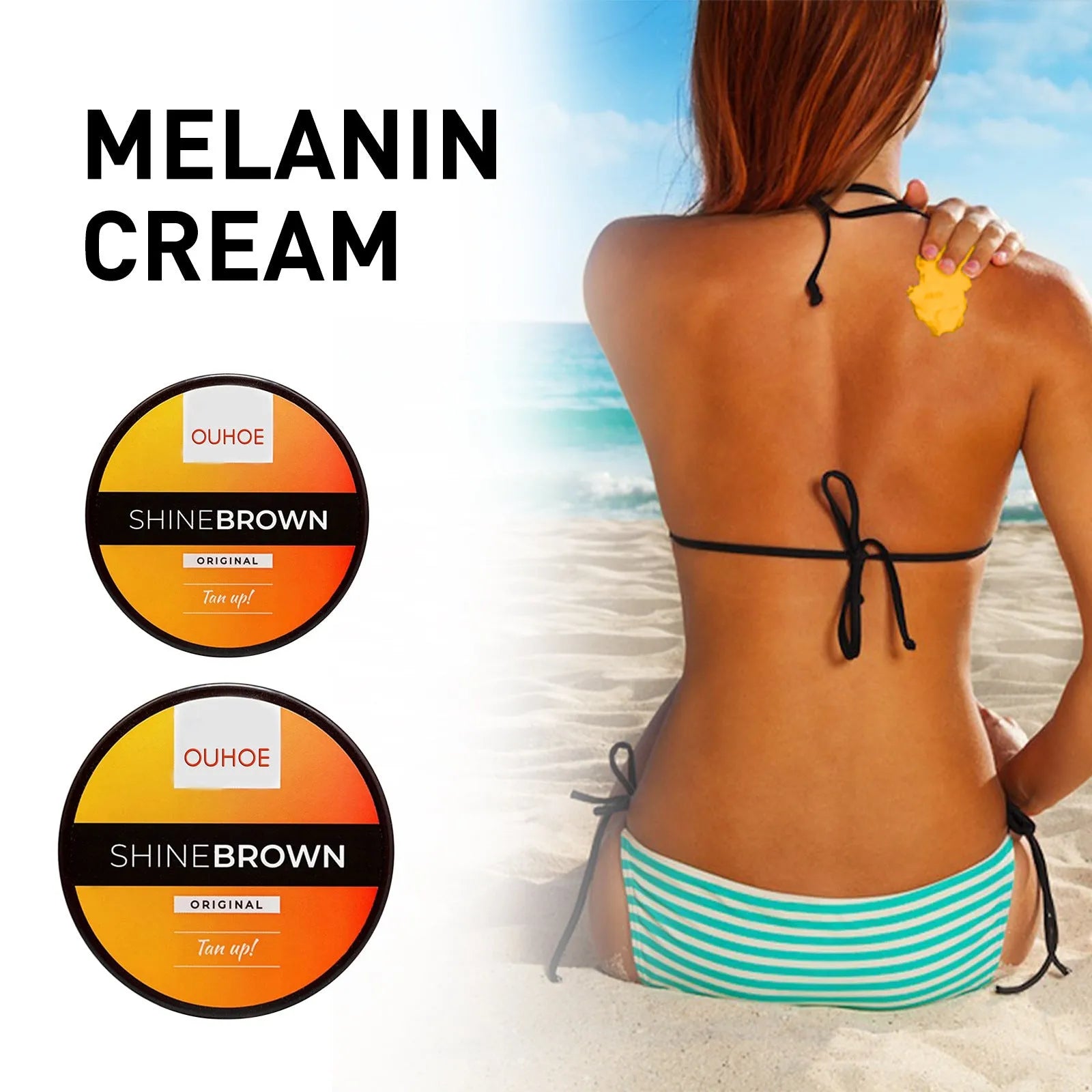 Tanning cream and aloe vera gel set in black packaging for intensive tanning and after sun repair.