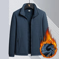 Men's grey berber fleece coat with stand-up collar and zipper pockets