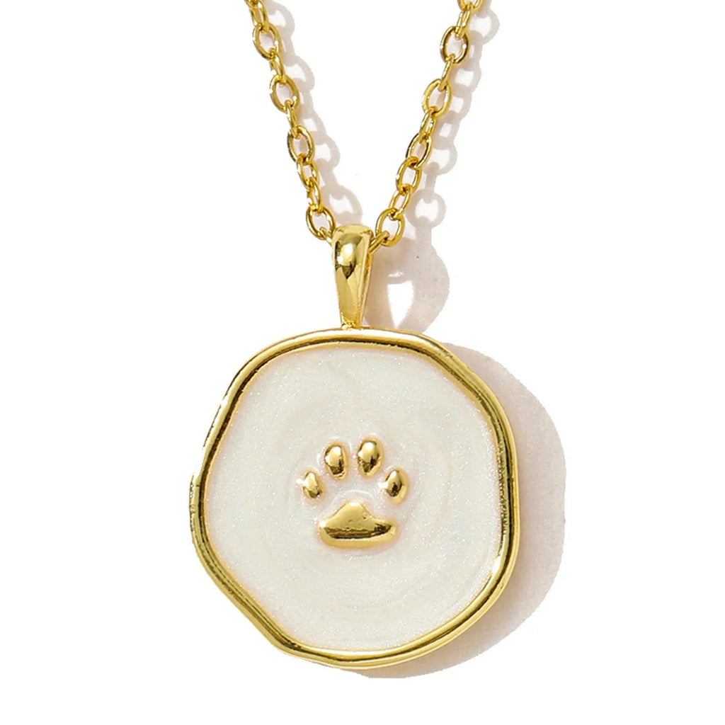 18K gold plated drop oil cat's paw dog's paw pendant necklace on adjustable stainless steel chain