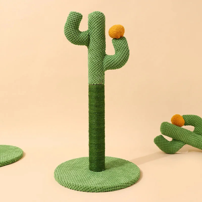 Cotton rope cat scratch climbing pole in cactus or coconut tree design for claw sharpening.