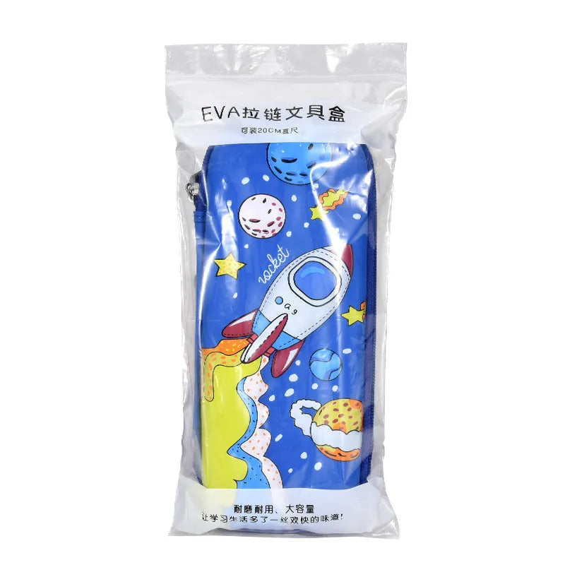 3D leather pencil case with embossed astronaut rocket pattern on surface