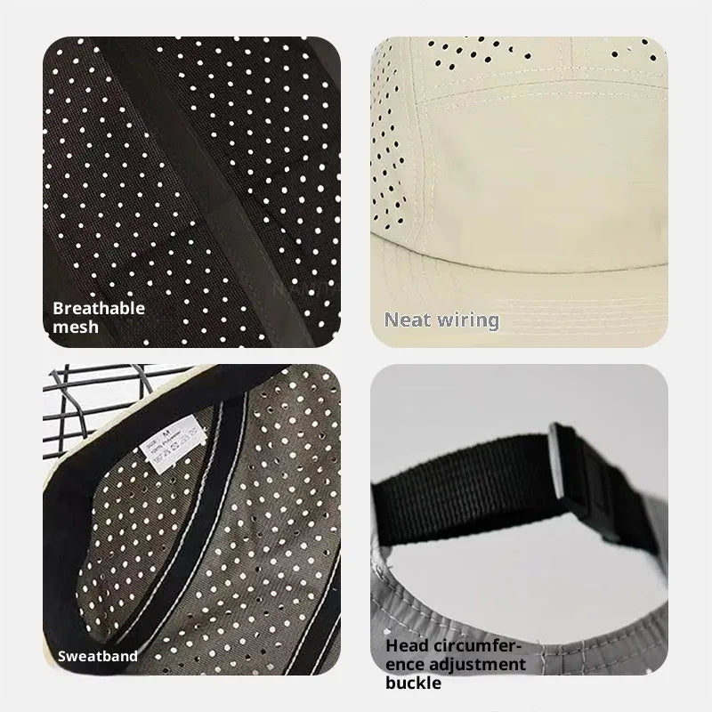 Cycling fishing sun protection sports outdoor cap in beige with hollow-out design and polyester construction
