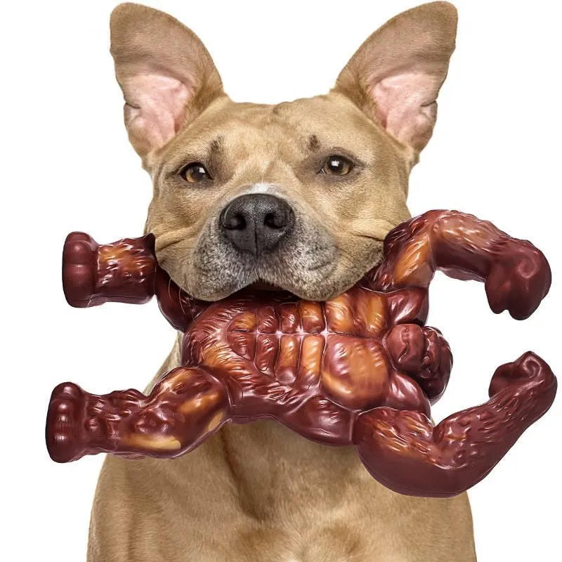 Scarlet red nylon dog chew toy with textured surface and beef flavour coating
