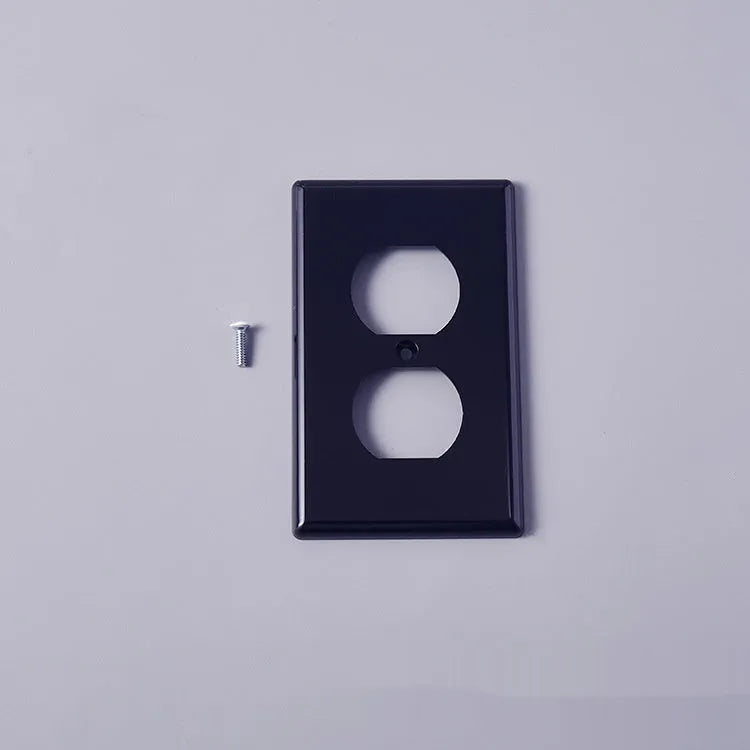 Black plastic wall-mounted socket panel for American standard outlets with surface shell design