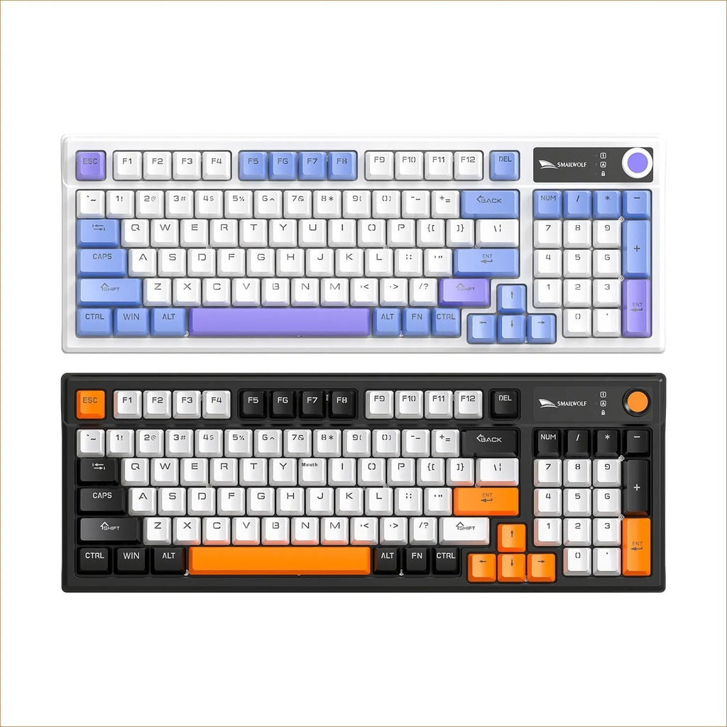 SK15 wired mechanical keyboard with light green switches for laptop connectivity in black, sunset orange, or autumn water blue