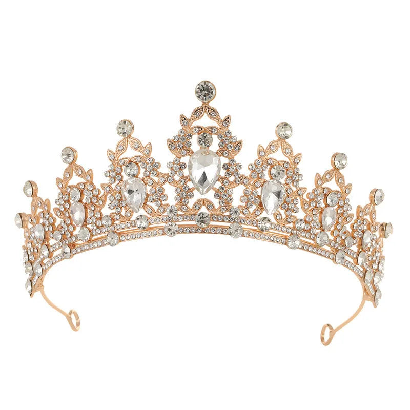 Baroque-style alloy crown bridal headdress with rhinestone details in a silver and white diamond finish.