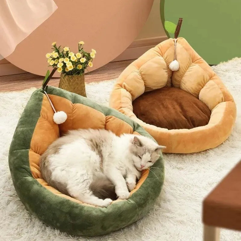 Coffee-coloured cotton pet bed for small medium cats and dogs with padded walls