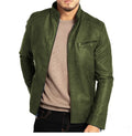 Men's punk motorcycle artificial leather jacket with stand collar in Army Green colour