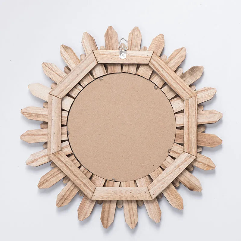 European-style solid wood wall hanging mirror in baked colour finish