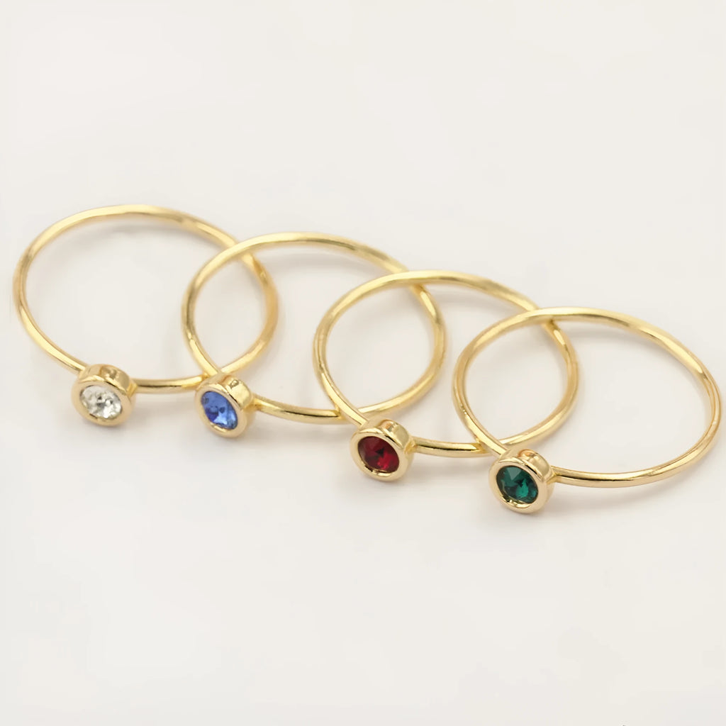 14K gold plated copper knuckle ring with colourful zircon stones in green, blue, dark red, or white