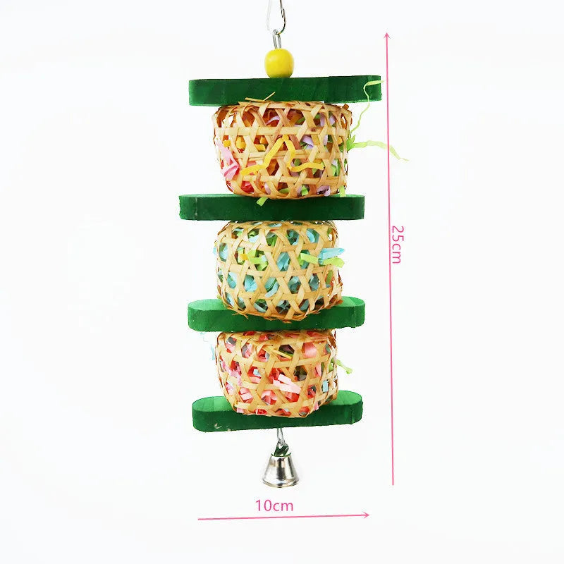 Parrot toy made of wood rattan paper silk woven gnawing skewers 10x25cm natural colour for cage hanging