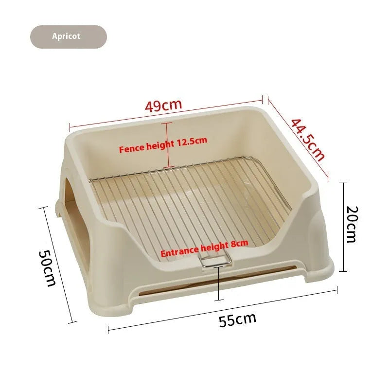 Large stainless steel mesh dog restroom toilet with PP tray, beige colour, 15mm spacing
