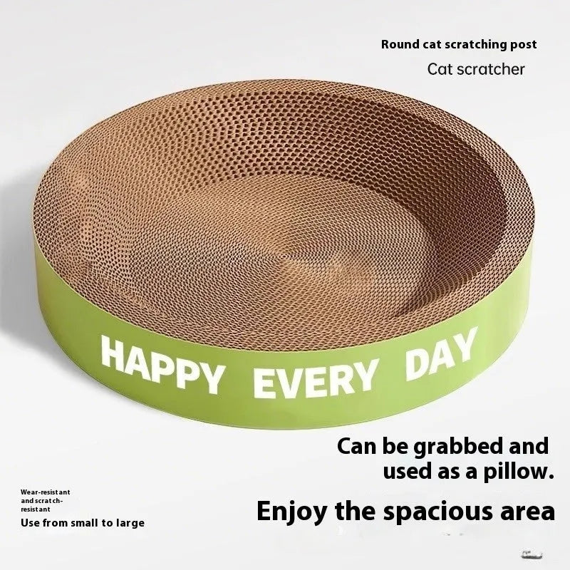 Green round corrugated cardboard cat scratching board nest measuring 50cm across