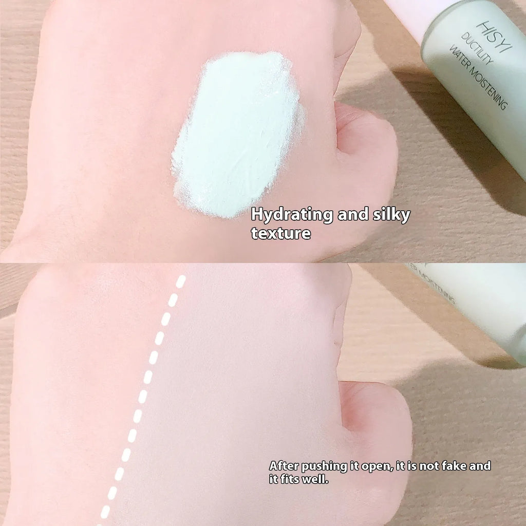 Clear silky makeup primer bottle for brightening, showing shade options 01, 02, and 03.