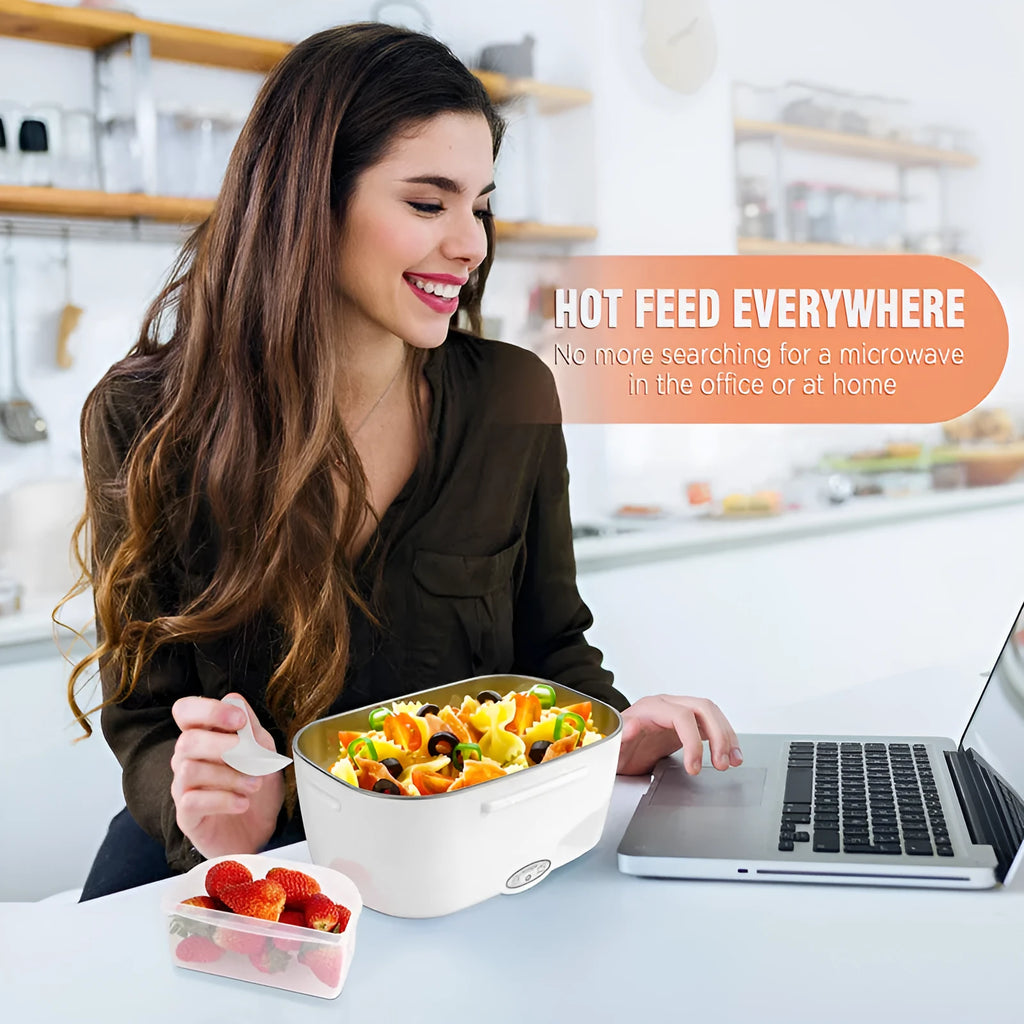 Grey dual-purpose electric lunch box for car and home use with removable food tank