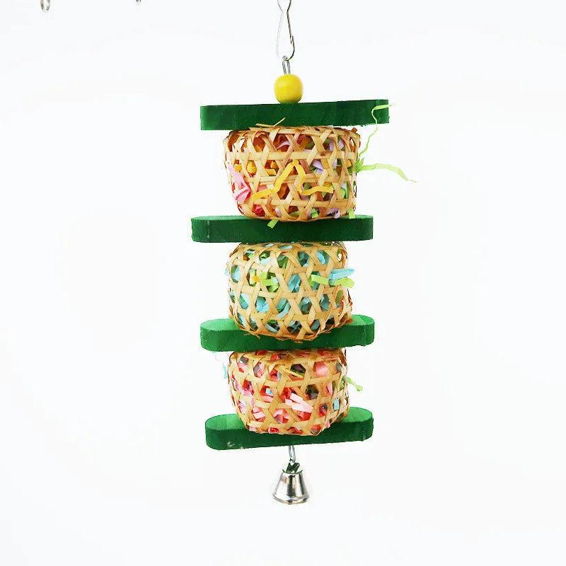 Parrot toy made of wood rattan paper silk woven gnawing skewers 10x25cm natural colour for cage hanging
