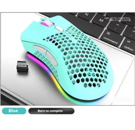 BM600 wireless gaming mouse with luminous charging and hollow-out design in black, cyan or white colours