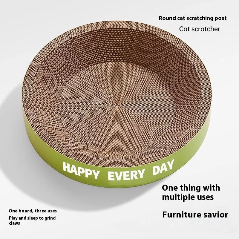 Green round corrugated cardboard cat scratching board nest measuring 50cm across