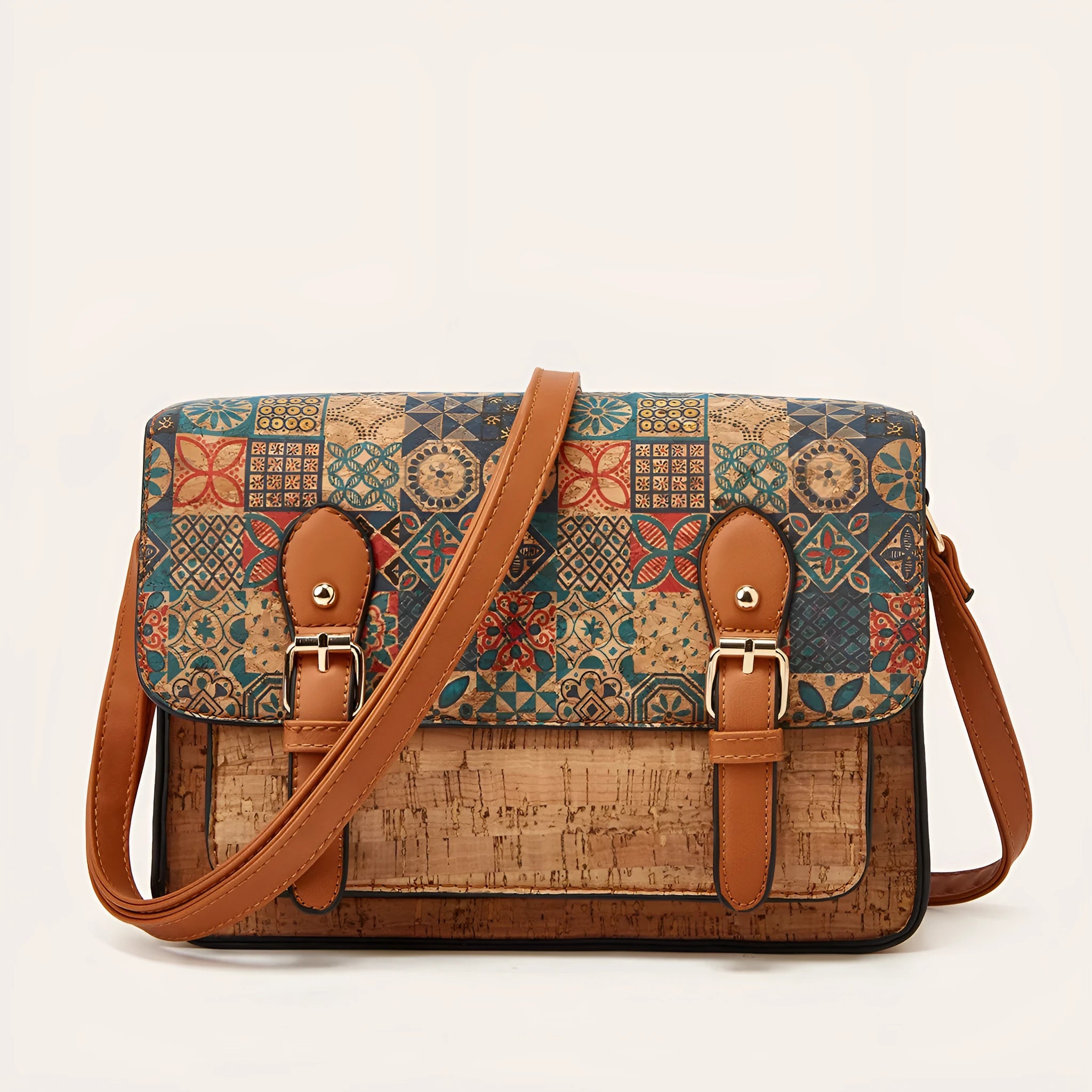 PU leather women's crossbody bag with printed pattern and adjustable shoulder strap