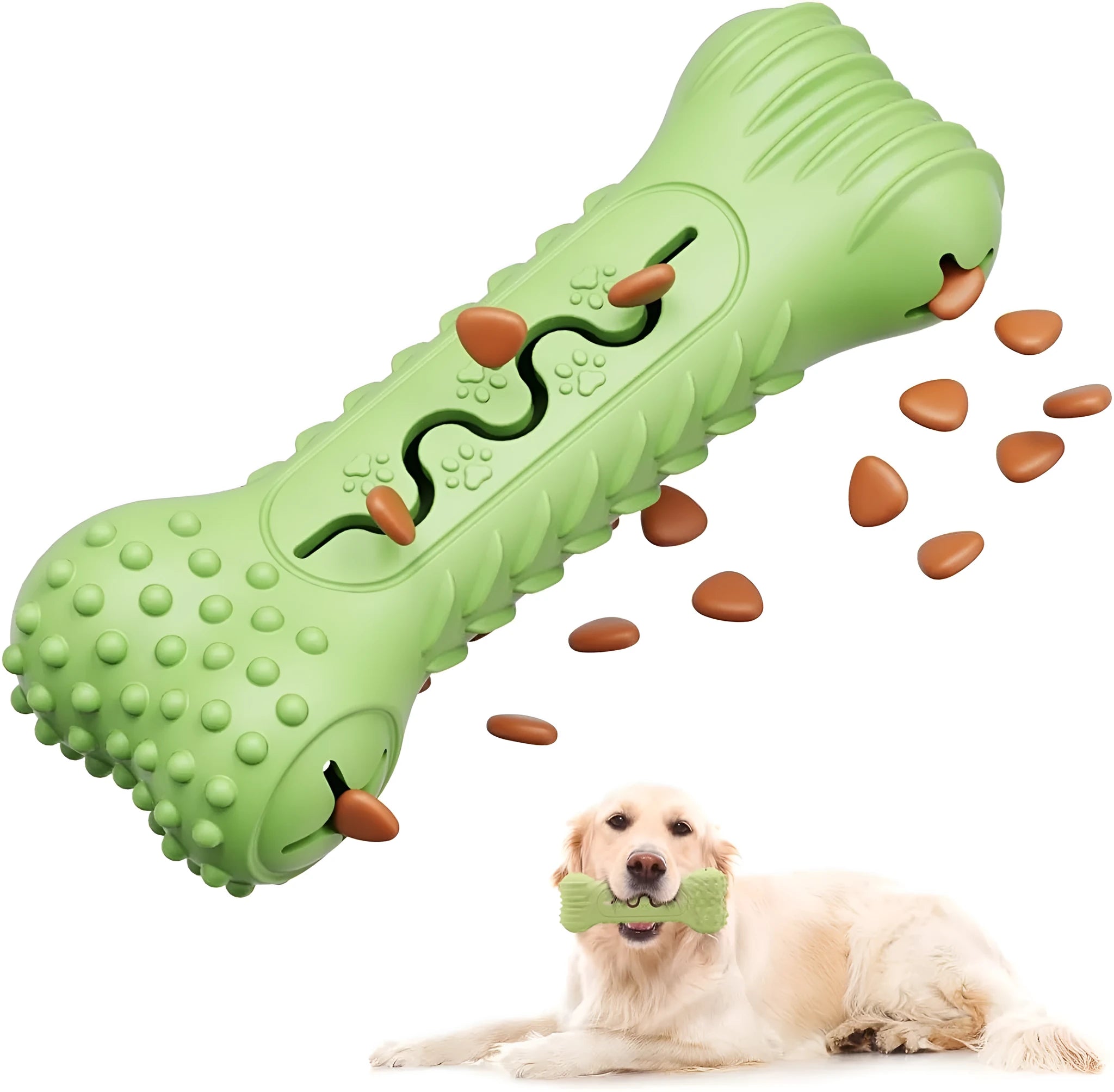 Blue natural rubber bone-shaped dog chew toy for aggressive chewers on a white background.