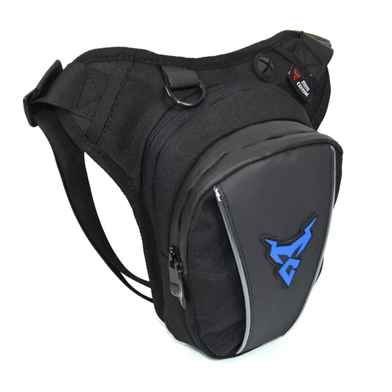 0105MC motorcycle leg bag in 1200D Oxford cloth, shown in blue, with dimensions 29cm by 29cm.