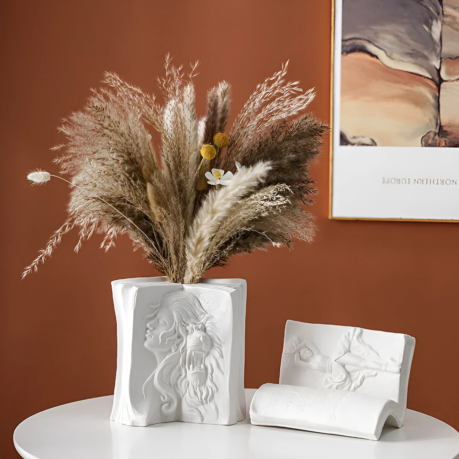 Ceramic book stand with hand-painted design for desk organisation