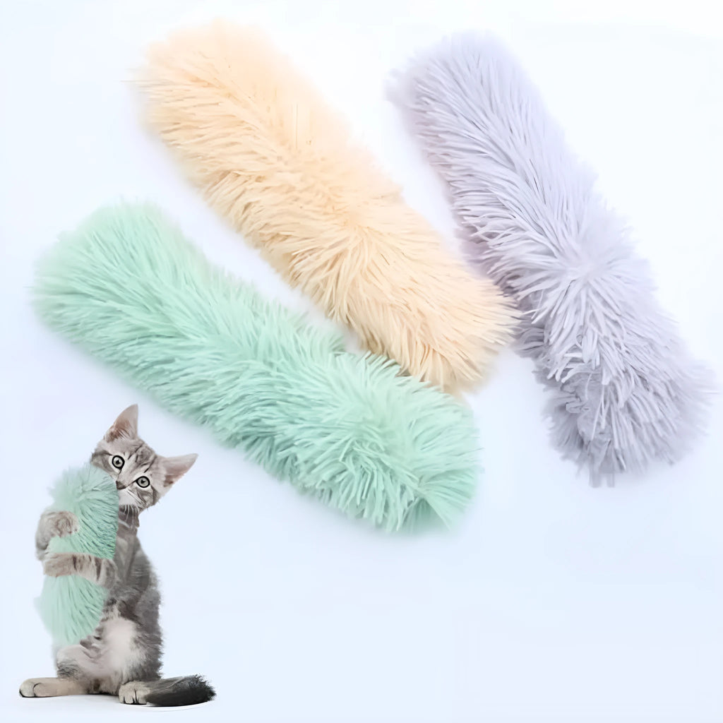 Soft plush cat toys with catnip filling and crinkle sounds in various bright colours for indoor feline play