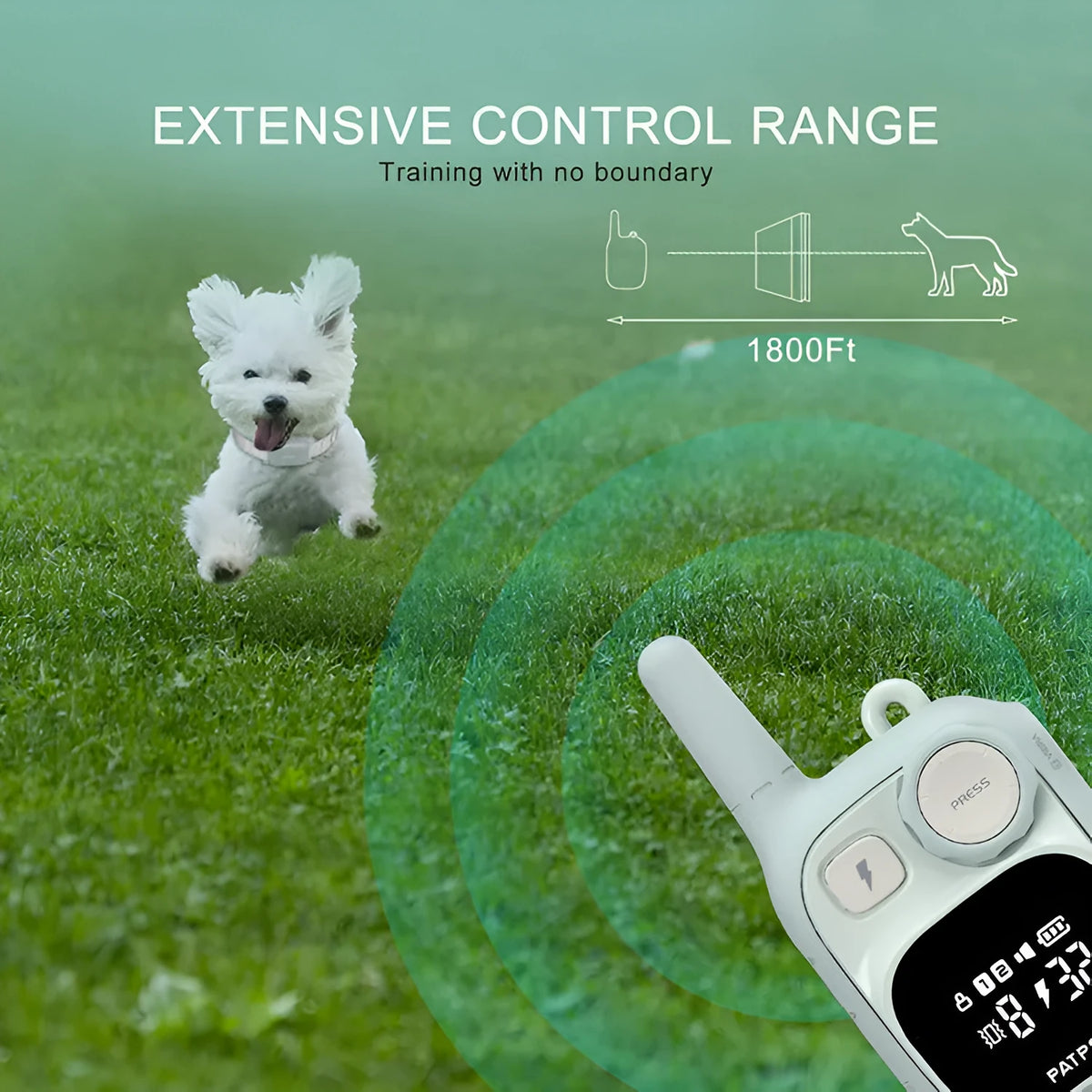 Light blue remote control dog bark stopper training collar with ABS plastic body and 600m range