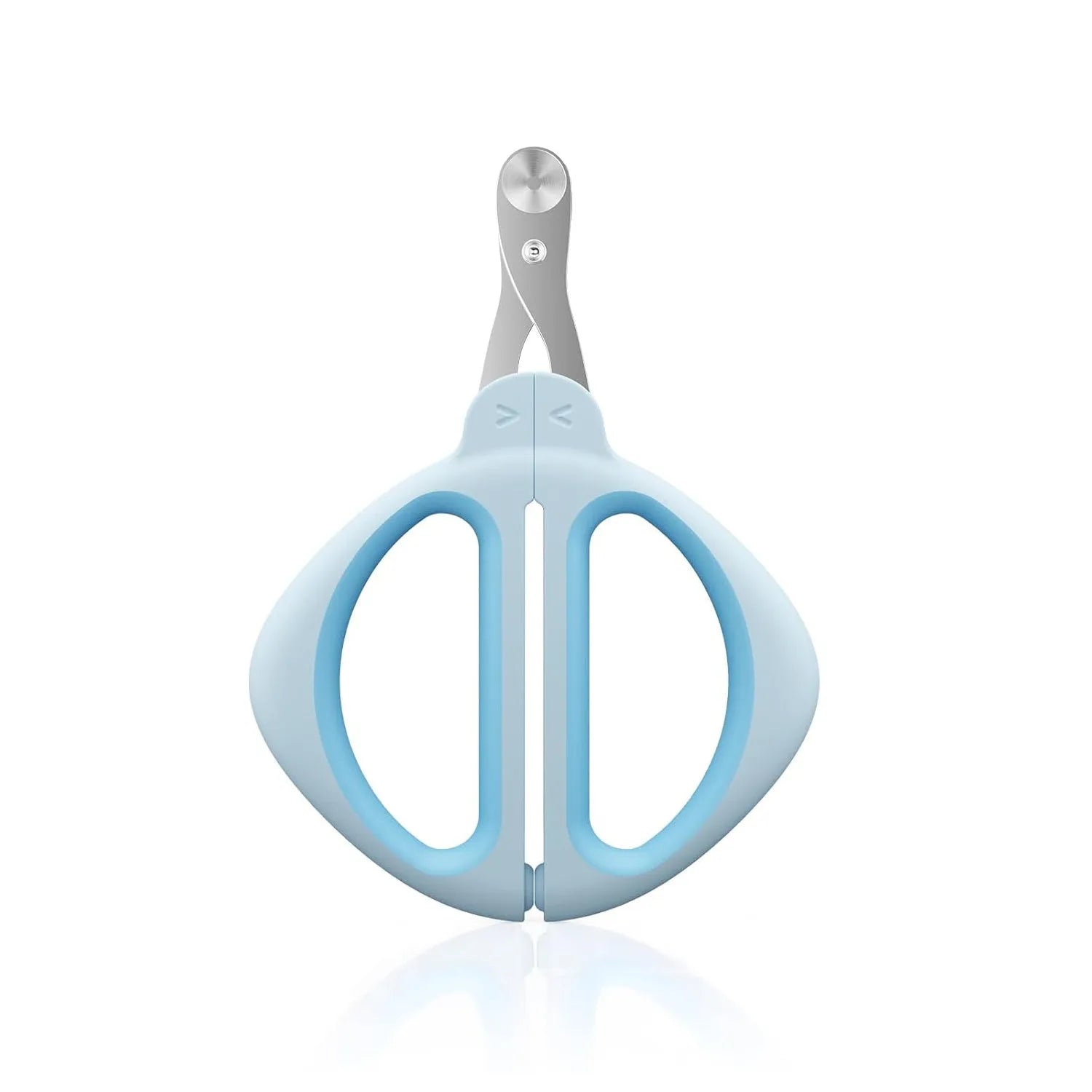 Blue pet nail clipper with positioning round hole and non-slip handle