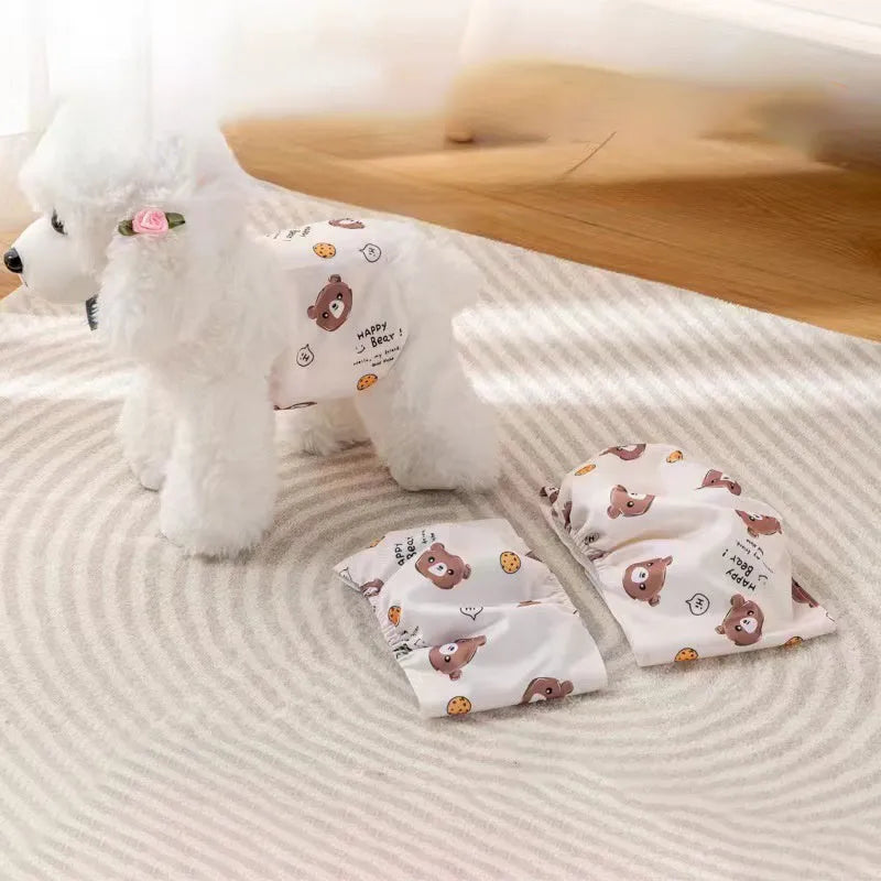 Cartoon bone paw print pattern reusable male dog diaper belly band with fastener tape