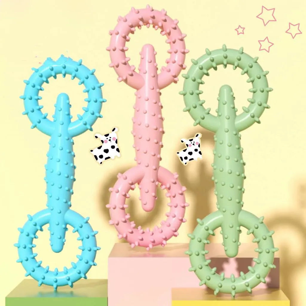 Blue TPR dog chew toy ring measuring 16cm diameter for puppy teething relief
