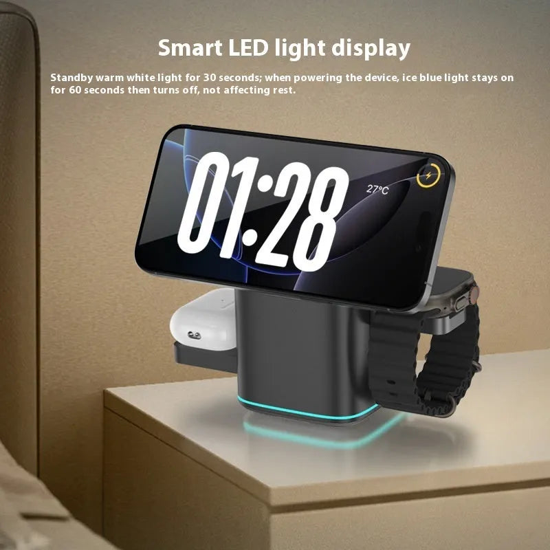Mobile phone magnetic wireless charging stand showing 180-degree rotation capability