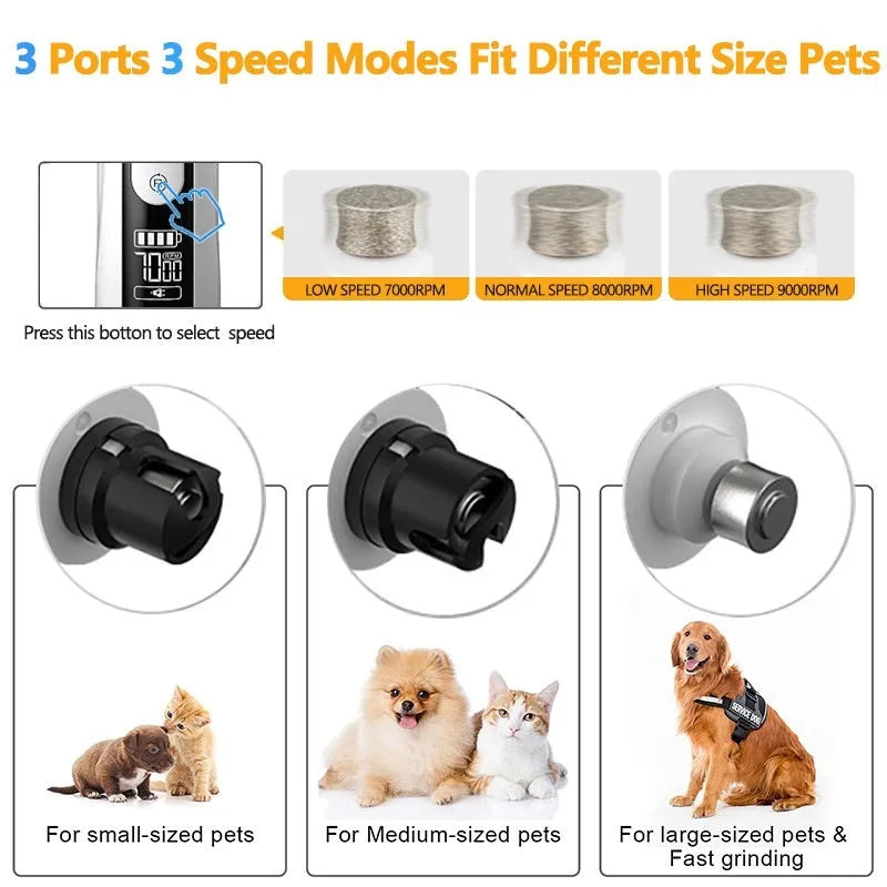 Pet automatic nail piercing device 3-speed LED electric dog nail grinder with dust collection