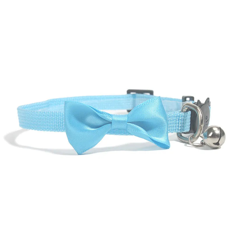 Adjustable nylon cat collar with bell in striped pattern showing multiple colour options