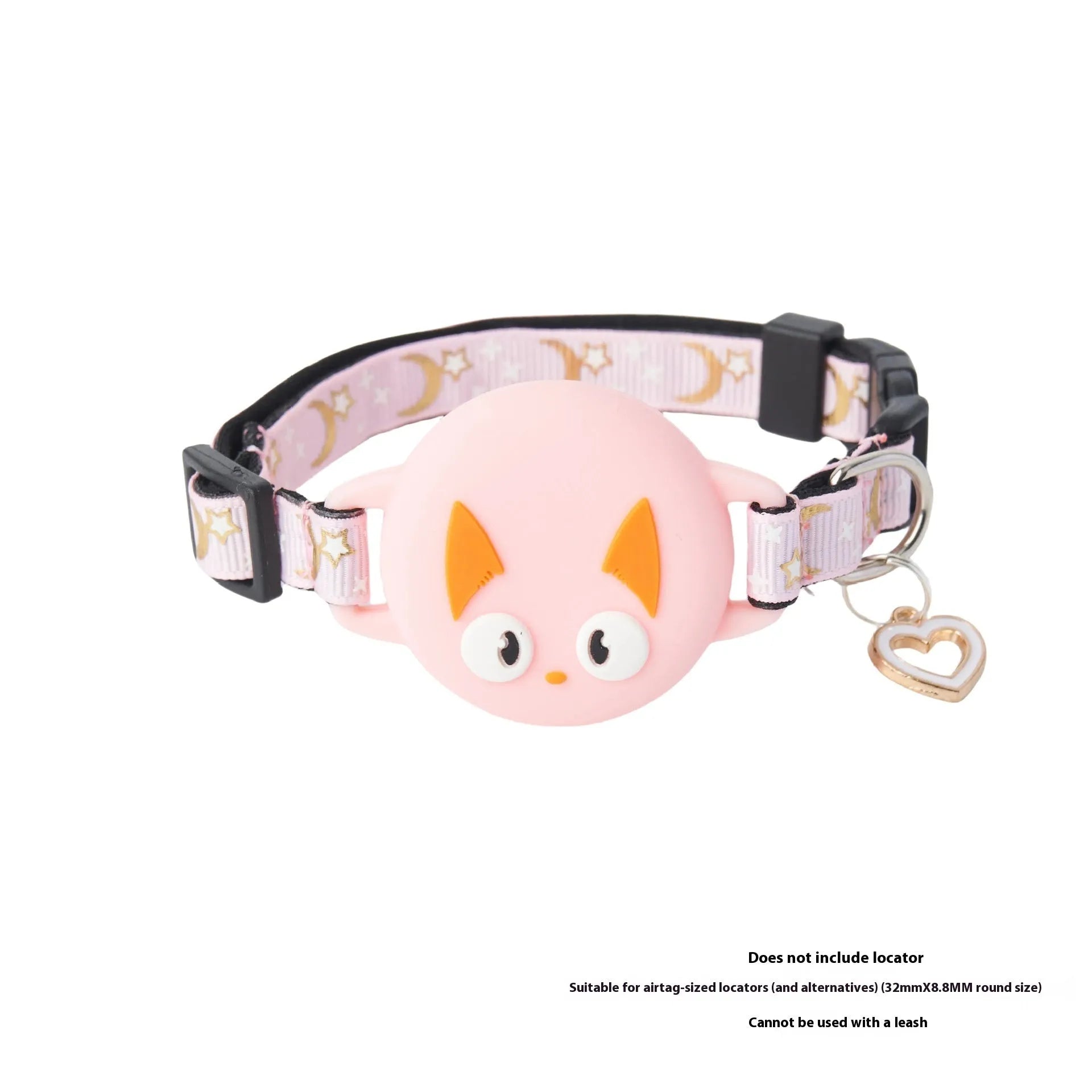 A pink plastic AirTag protective case for a cat collar, shown alongside a blue one, both with adjustable straps.