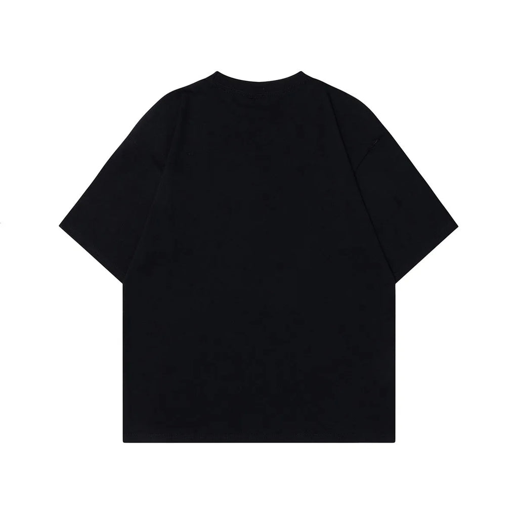 Men's grey cotton t-shirt with a retro character print, showing short sleeves and loose fit.