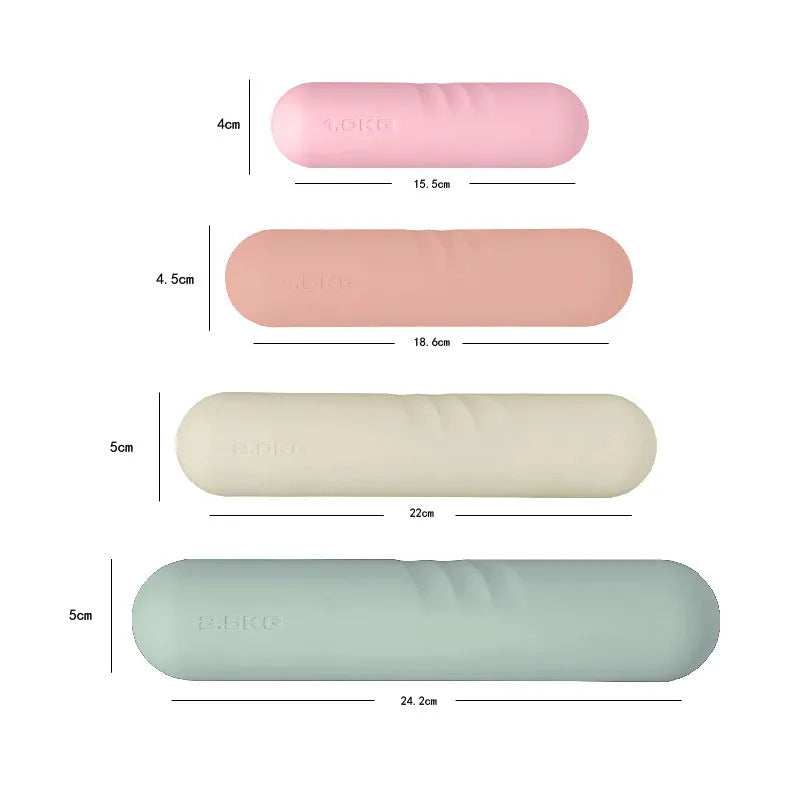 Hand-drawn dumbbell stick with silicone edging in various colours and weight options.