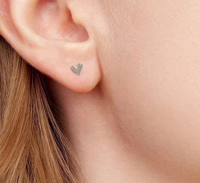 S925 sterling silver heart shaped stud earrings for women, electroplated finish, single pair on white background