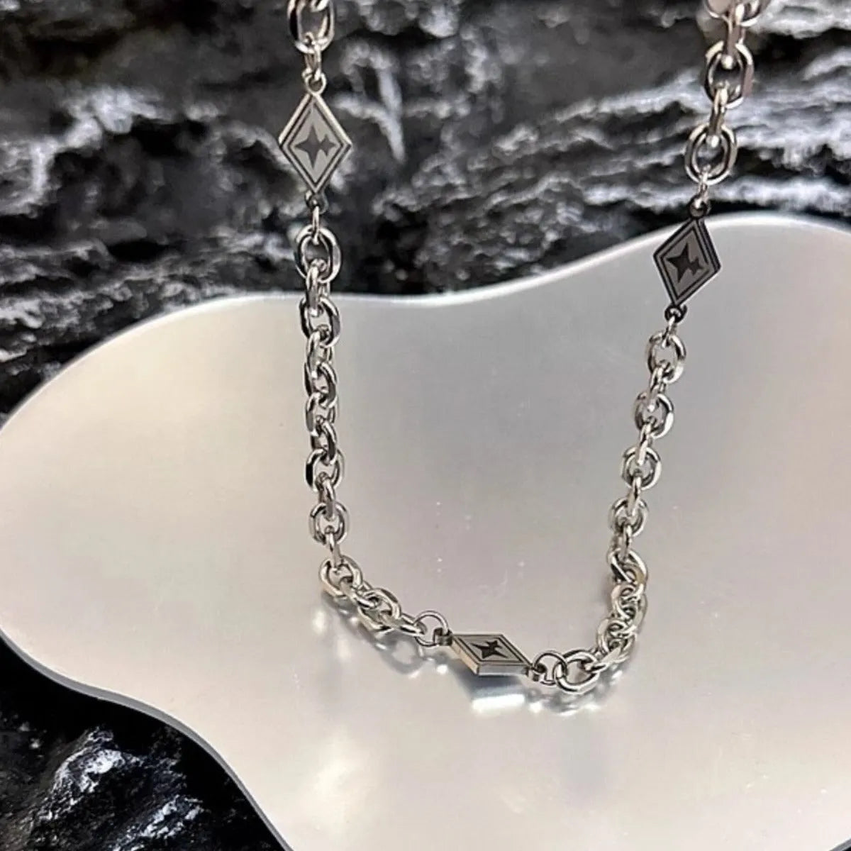 Men's hip hop diamond sweater chain in titanium steel with electroplated finish and Cuban link chain