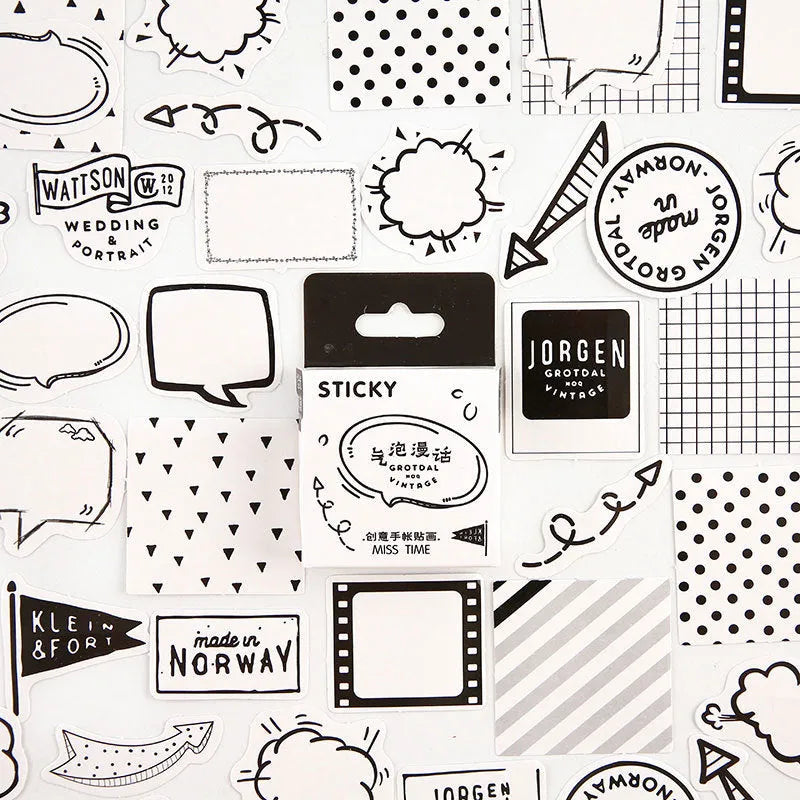 Cartoon decorative sticker set for children's journals with 46 pieces across 9 themed designs