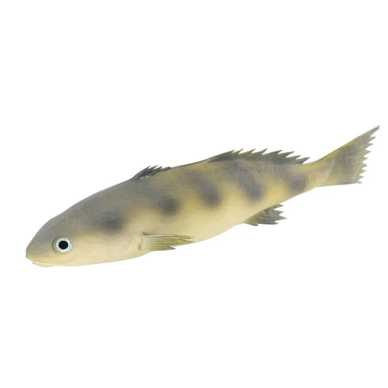 Three PU simulated tuna fish ornaments including yellow-fin tuna and small tuna varieties