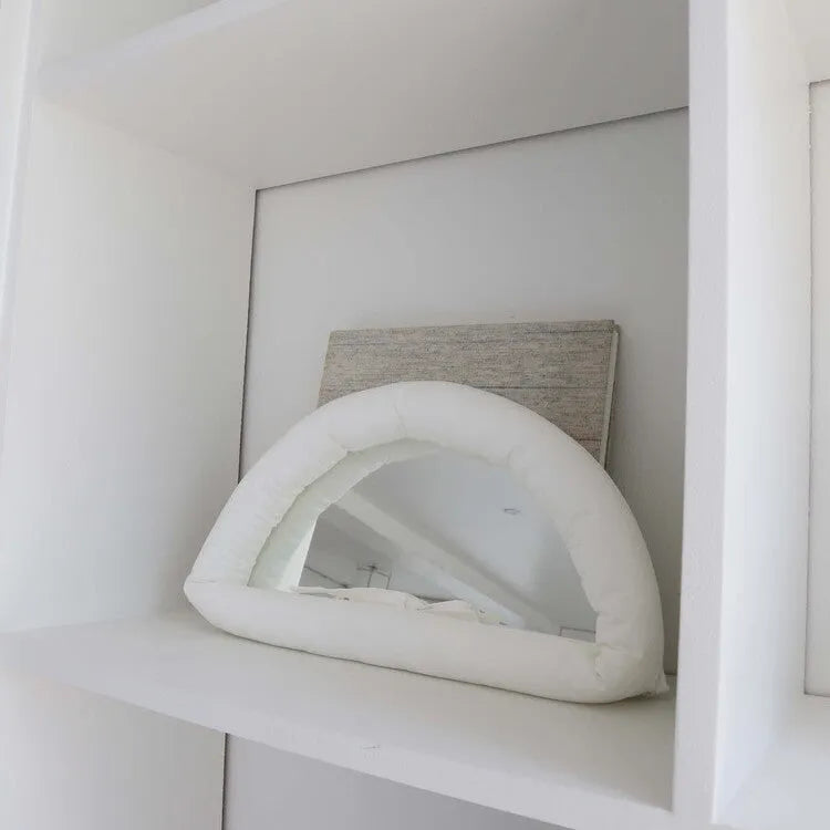 Hanging fabric mirror panel with cotton filling in white, black, or sapphire blue colours