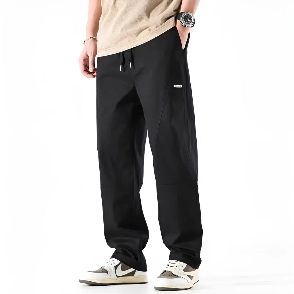 Cotton wide-leg casual trousers in black and milky white with an antibacterial finish.
