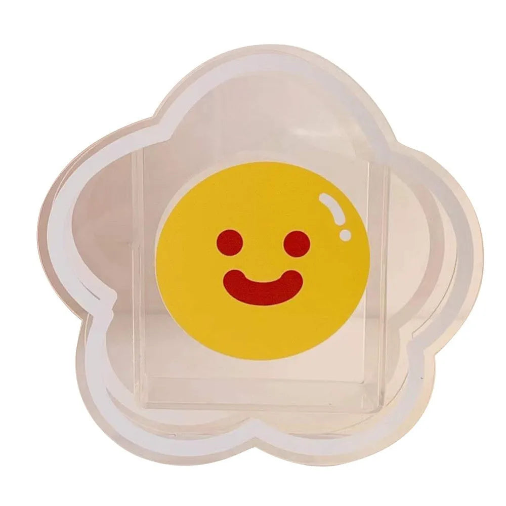 Square transparent acrylic storage box with decorative character design for desk organisation