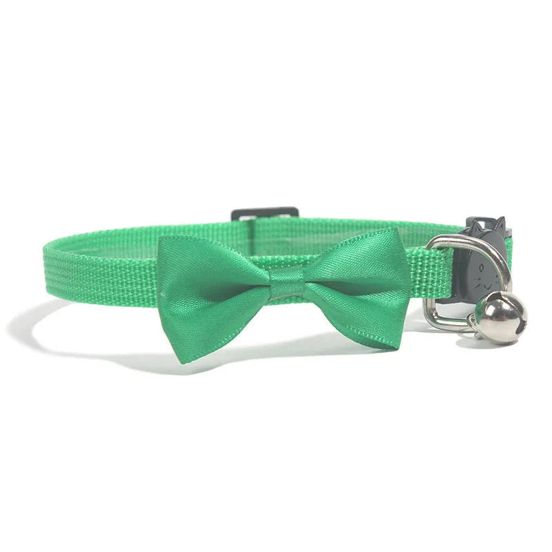 Adjustable nylon cat collar with bell in striped pattern showing multiple colour options