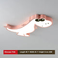 48cm wide ceiling light with a cartoon dinosaur print on a white PVC shade and a silver aluminium body.