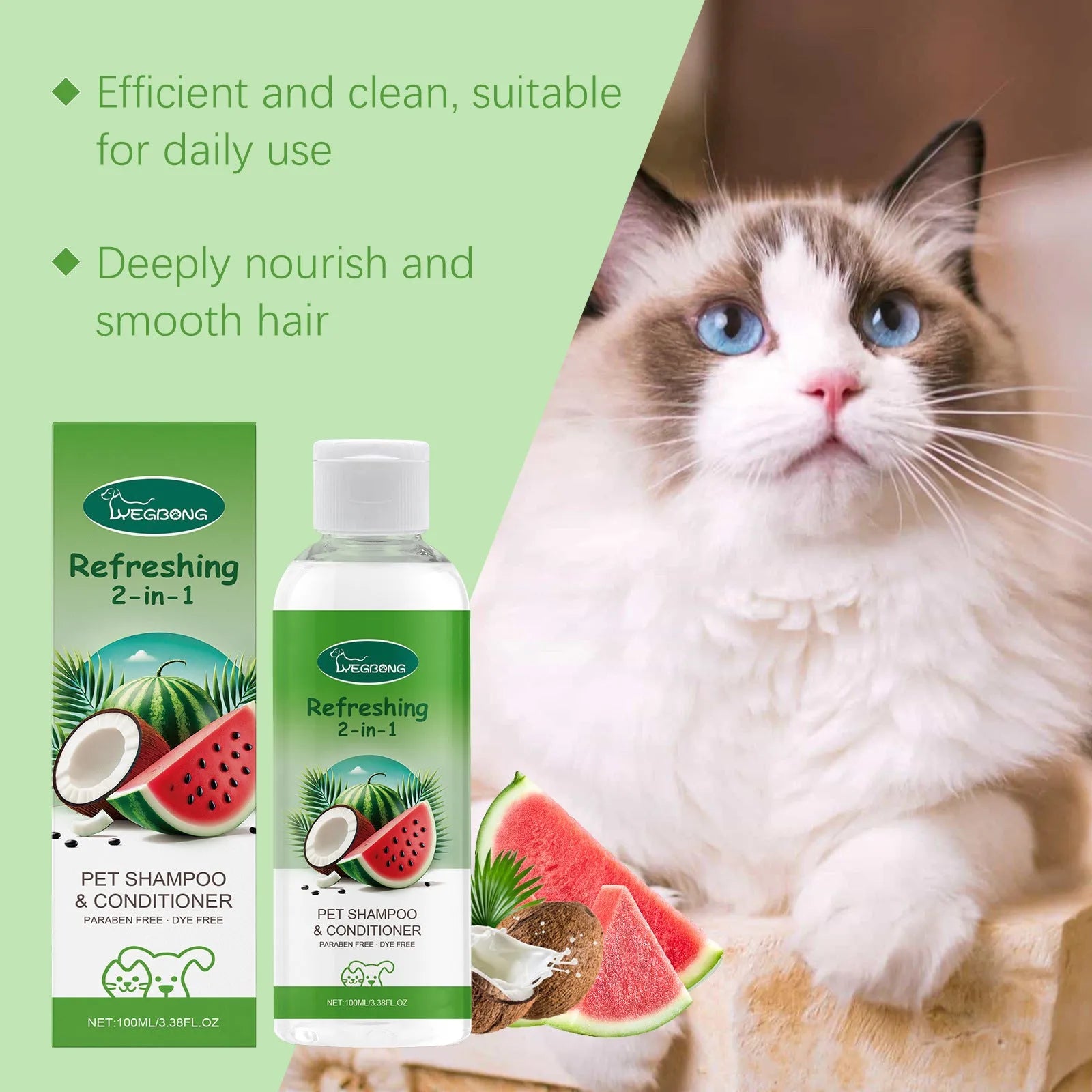 100ml pet 2-in-1 shampoo shower gel bottle with watermelon and coconut extracts